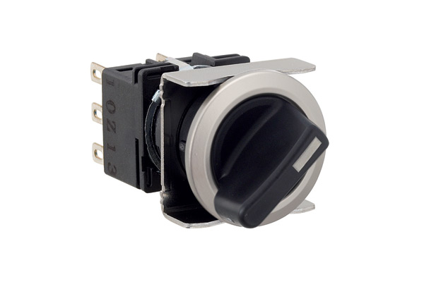 IDEC 16mm Selector Switch; Round; 3-Position; DPDT; Momentary (left)/Maintained/Momentary; Black